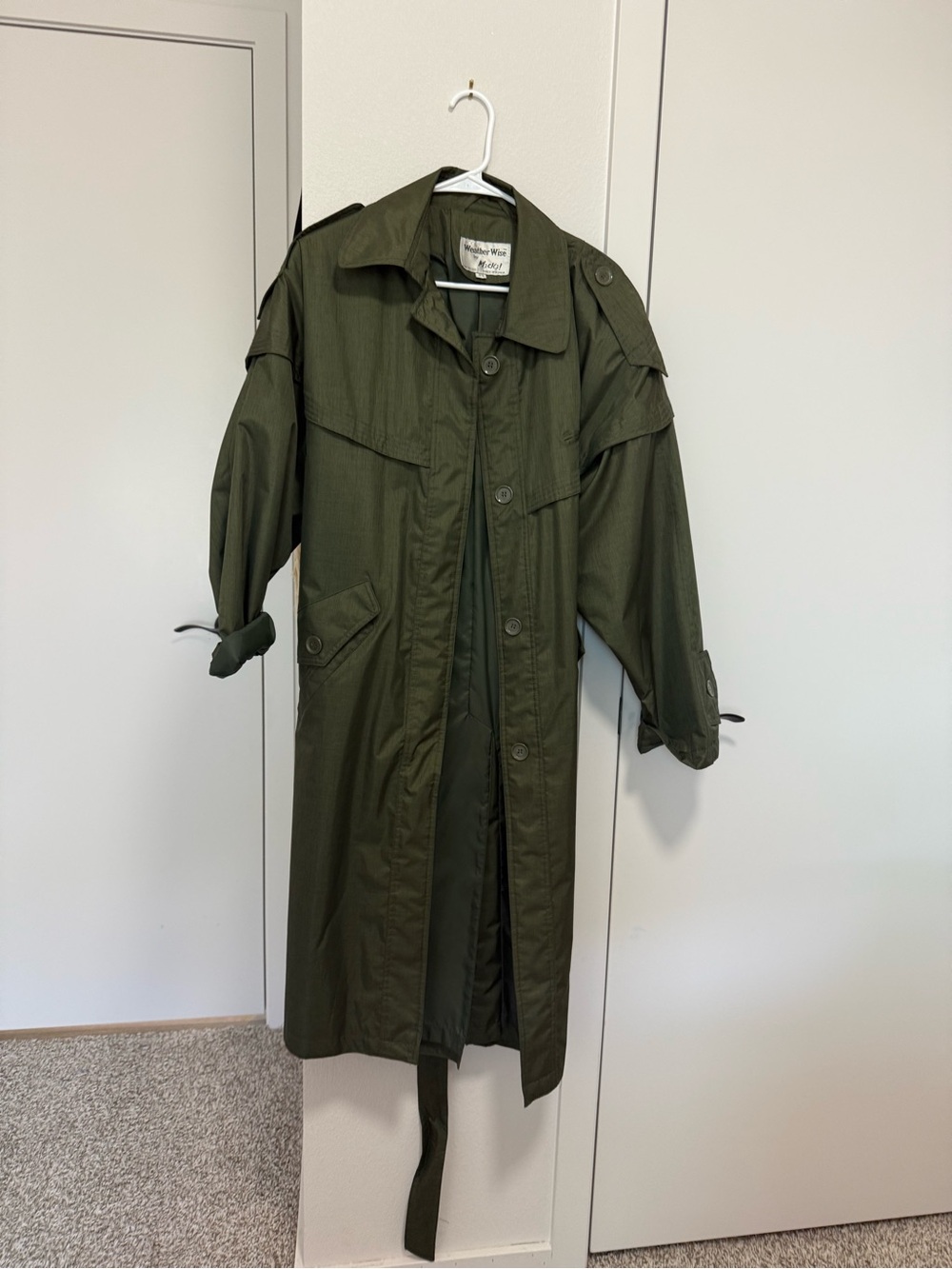 Vintage Olive Green Long Military Trench Coat